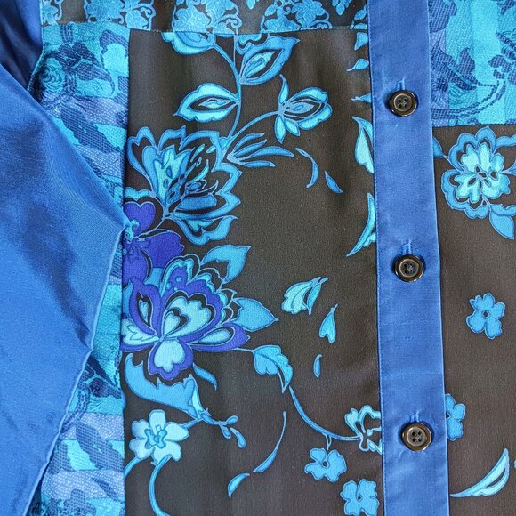 Koos of Course 100% Silk Eclectic Patchwork Button Long Sleeve Shirt Size M - Picture 7 of 11